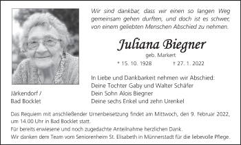 Anzeige von Juliana Biegner von MGO