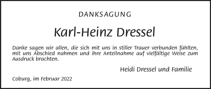  Traueranzeige für Karl-Heinz Dressel vom 26.02.2022 aus MGO