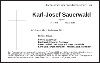 Anzeige von Karl-Josef Sauerwald von MGO