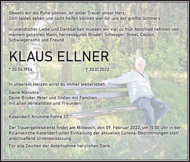  Traueranzeige für Klaus Ellner vom 08.02.2022 aus MGO