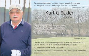 Anzeige von Kurt Glöckler von MGO