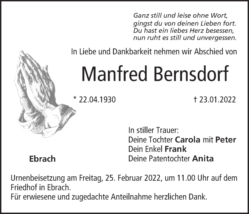  Traueranzeige für Manfred Bernsdorf vom 19.02.2022 aus MGO