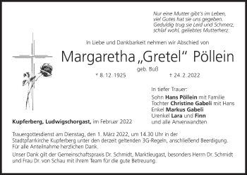Anzeige von Margaretha Pöllein von MGO