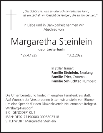 Anzeige von Margaretha Steinlein von MGO