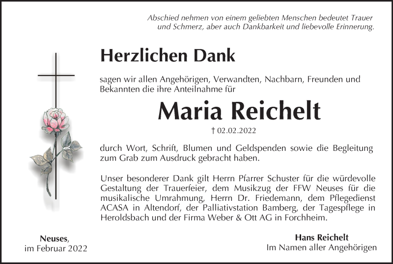  Traueranzeige für Maria Reichelt vom 19.02.2022 aus MGO