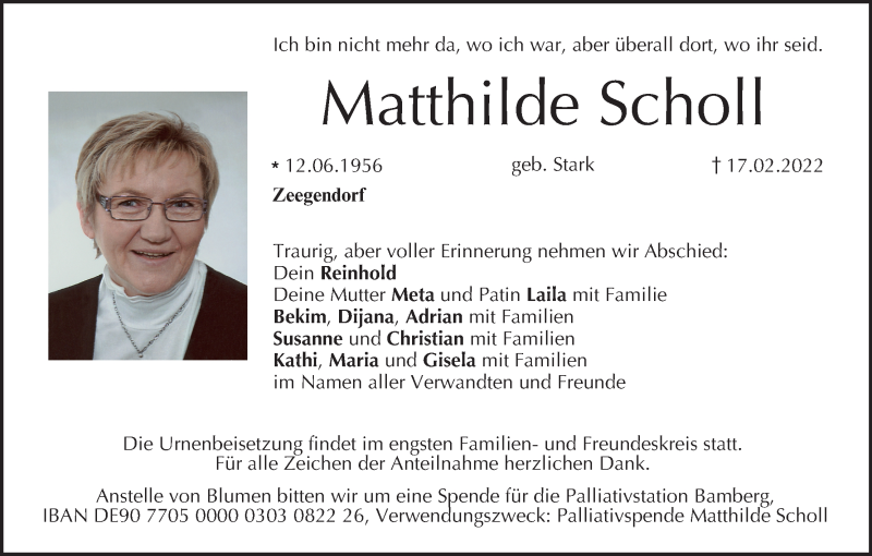  Traueranzeige für Matthilde Scholl vom 26.02.2022 aus MGO