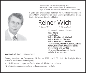 Anzeige von Reiner Wich von MGO