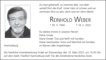 Anzeige von Reinhold Weber von MGO
