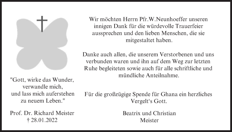  Traueranzeige für Richard Meister vom 19.02.2022 aus MGO