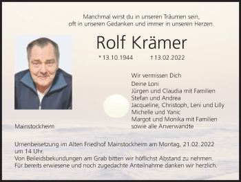 Anzeige von Rolf Krämer von MGO