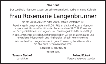 Anzeige von Rosemarie Langenbrunner von MGO