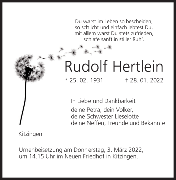 Anzeige von Rudolf Hertlein von MGO