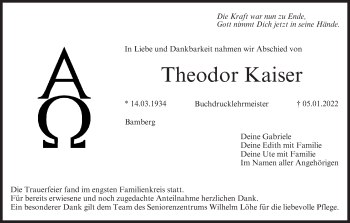 Anzeige von Theodor Kaiser von MGO