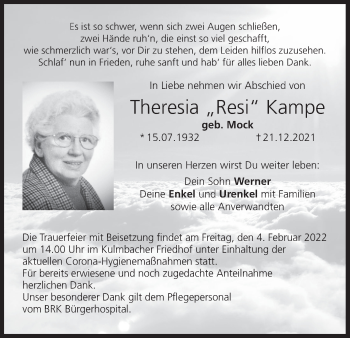 Anzeige von Theresia Kampe von MGO