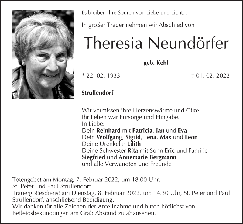  Traueranzeige für Theresia Neundörfer vom 05.02.2022 aus MGO