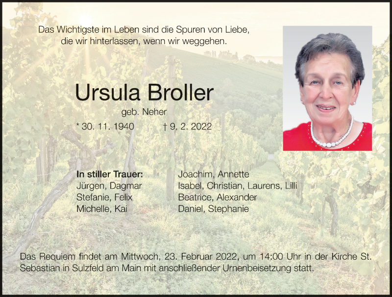  Traueranzeige für Ursula Broiler vom 19.02.2022 aus MGO