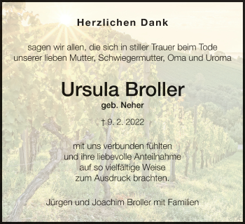 Anzeige von Ursula Broller von MGO