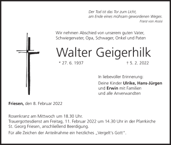 Anzeige von Walter Geigerhilk von MGO