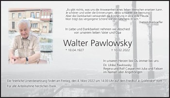 Anzeige von Walter Pawlowsky von MGO
