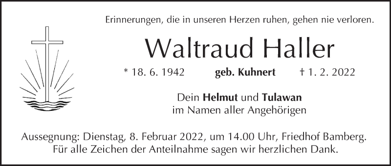  Traueranzeige für Waltraud Haller vom 05.02.2022 aus MGO