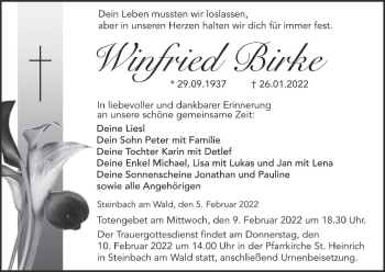 Anzeige von Winfried Birke von MGO