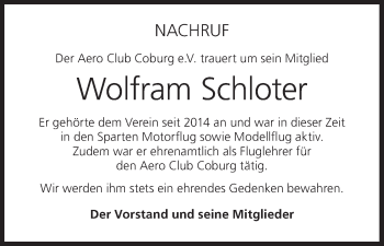 Anzeige von Wolfram Schloter von MGO