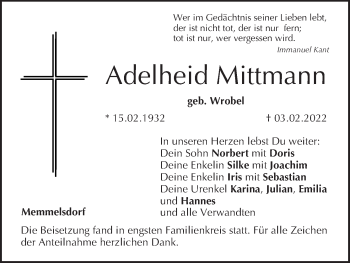 Anzeige von Adelheid Mittmann von MGO