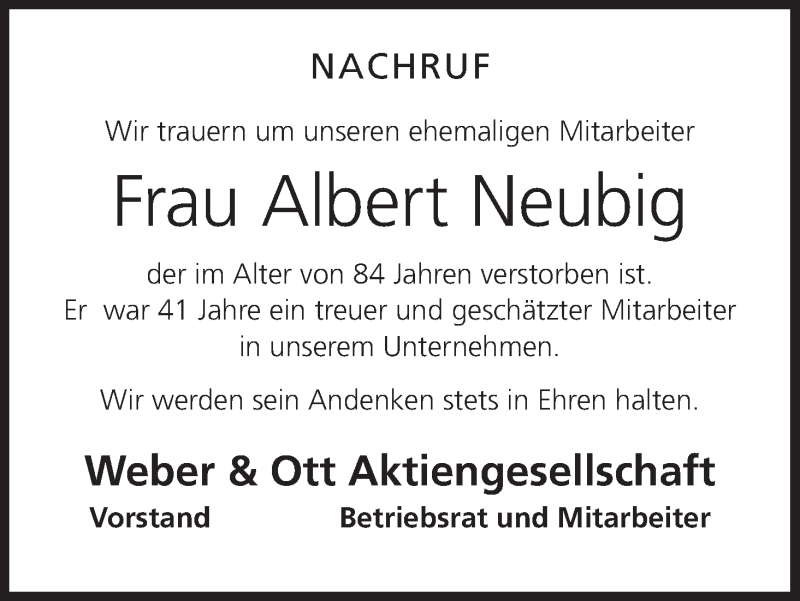  Traueranzeige für Albert Neubig vom 15.03.2022 aus MGO