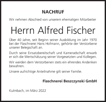 Anzeige von Alfred Fischer von MGO