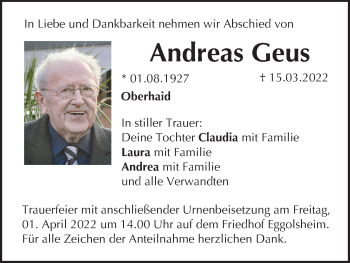 Anzeige von Andreas Geus von MGO
