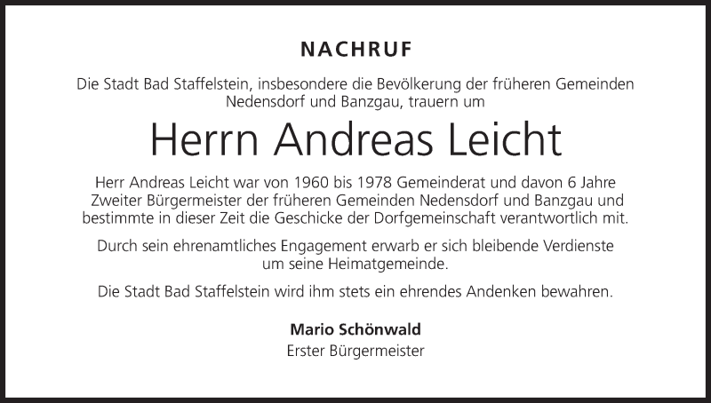  Traueranzeige für Andreas Leicht vom 11.03.2022 aus MGO