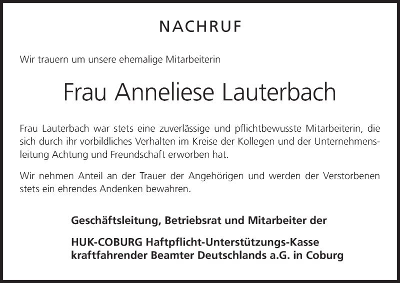  Traueranzeige für Anneliese Lauterbach vom 18.03.2022 aus MGO