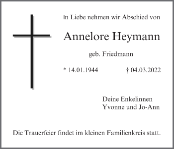 Anzeige von Annelore Heymann von MGO