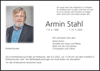 Anzeige von Armin Stahl von MGO