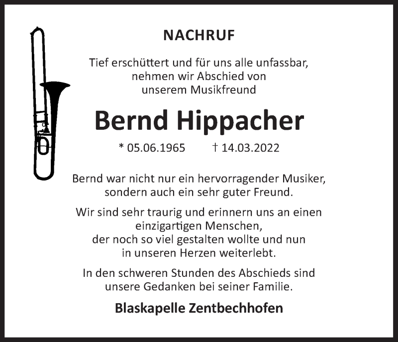  Traueranzeige für Bernd Hippacher vom 22.03.2022 aus MGO