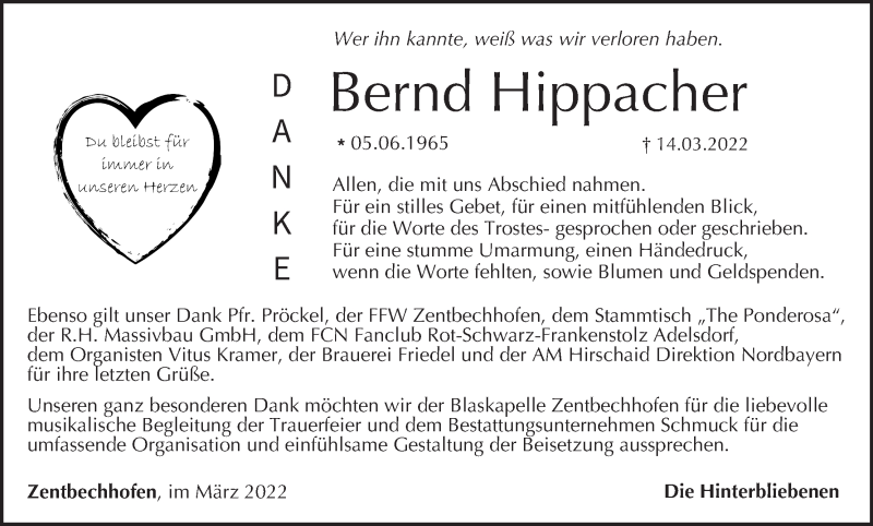  Traueranzeige für Bernd Hippacher vom 26.03.2022 aus MGO
