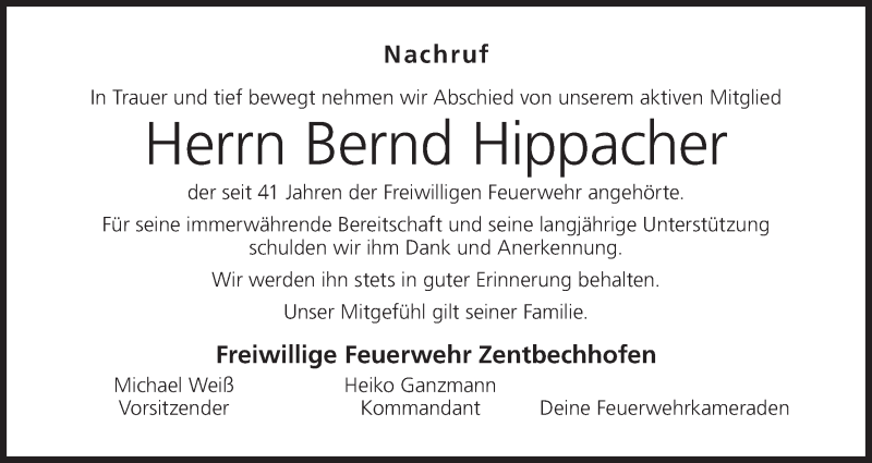  Traueranzeige für Bernd Hippacher vom 18.03.2022 aus MGO