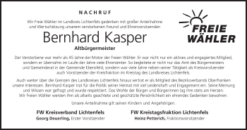 Anzeige von Bernhard Kasper von MGO