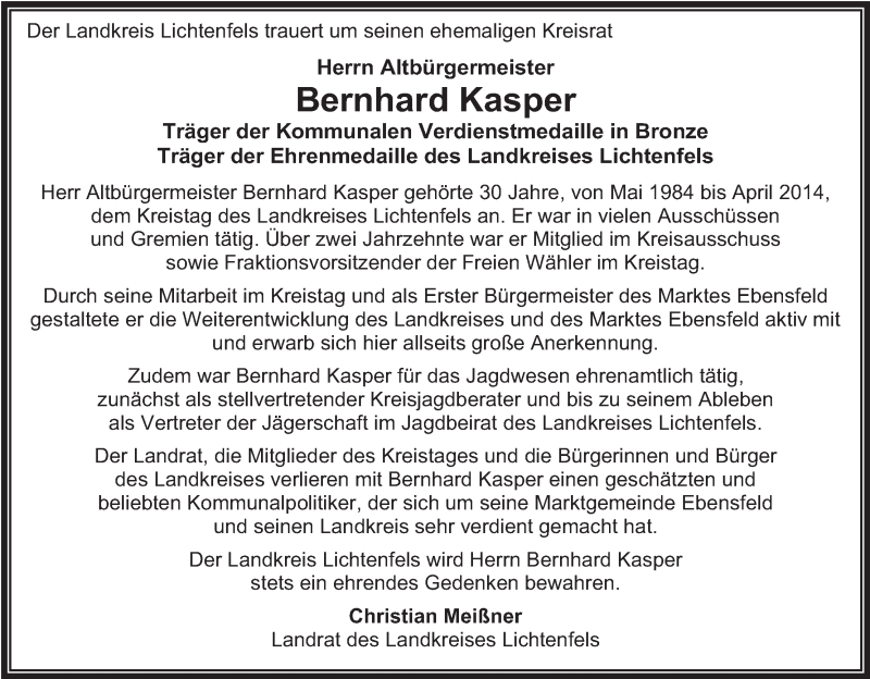  Traueranzeige für Bernhard Kasper vom 04.03.2022 aus MGO