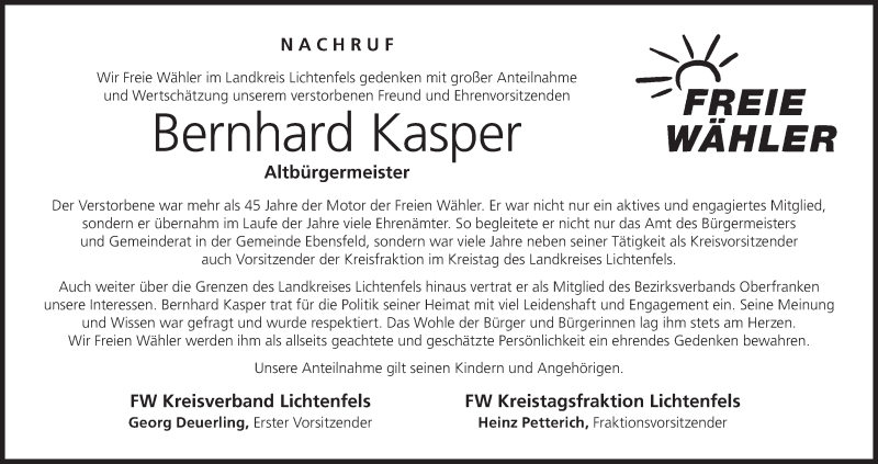  Traueranzeige für Bernhard Kasper vom 05.03.2022 aus MGO