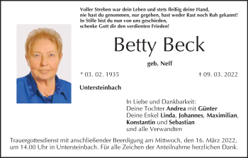 Anzeige von Betty Beck von MGO