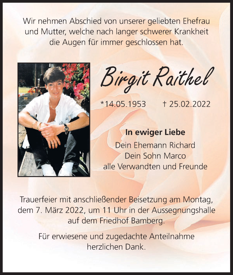  Traueranzeige für Birgit Raithel vom 05.03.2022 aus MGO