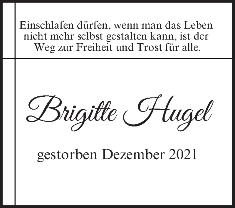  Traueranzeige für Brigitte Hugel vom 05.03.2022 aus MGO