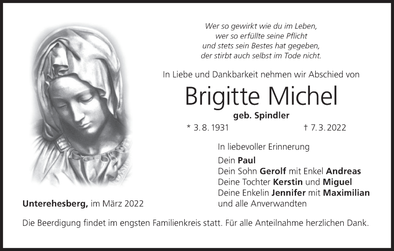  Traueranzeige für Brigitte Michel vom 10.03.2022 aus MGO
