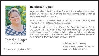 Anzeige von Cornelia Bürger von MGO