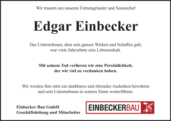 Anzeige von Edgar Einbecker von MGO