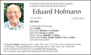 Anzeige von Eduard Hofmann von MGO