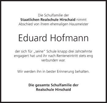 Anzeige von Eduard Hofmann von MGO
