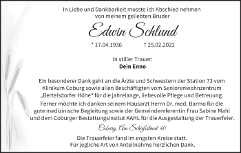 Anzeige von Edwin Schlund von MGO