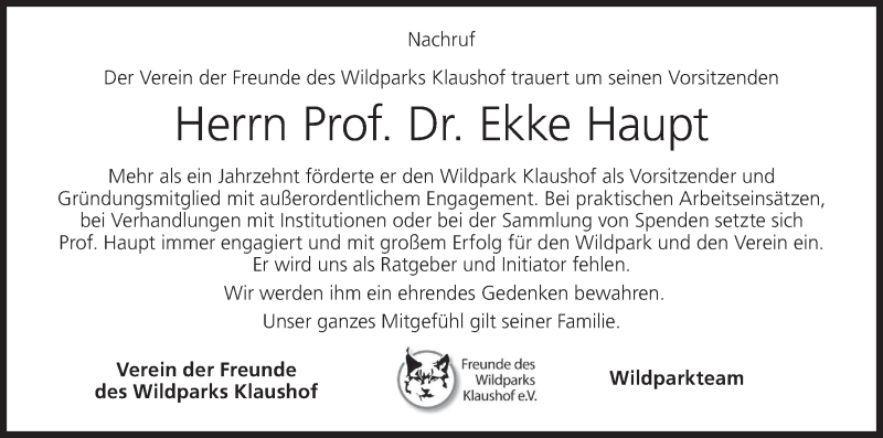  Traueranzeige für Ekke Haupt vom 08.03.2022 aus MGO